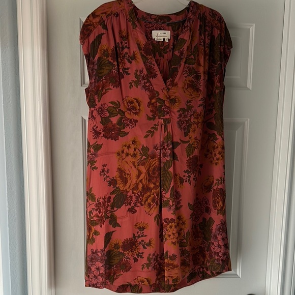 Anthropologie Kimber Tunic Floral Pink V Neck Dress Women’s Small - Picture 2 of 10